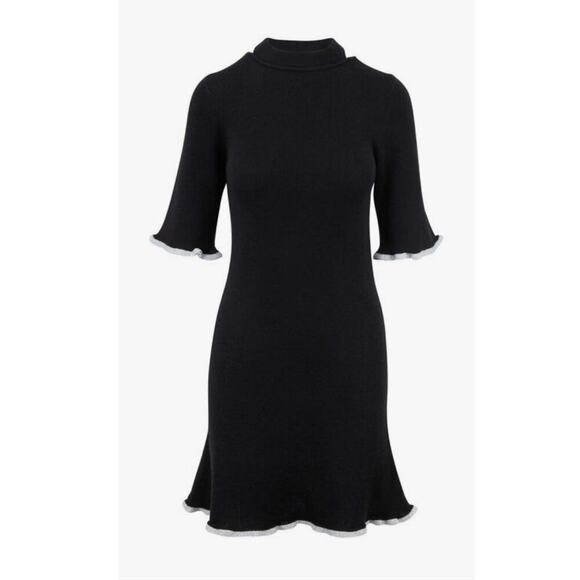 SEE BY CHLOÉ Black Wool Metallic Trim Half Sleeves Knit Midi Dress Size Large - Picture 3 of 15
